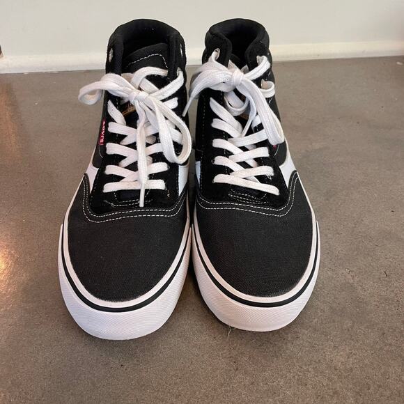 Levi black white canvas high stop fashion sneakers vans style mens size 8 - Picture 2 of 9